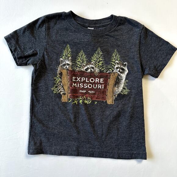 Explore Missouri Racoon Forest Critter Graphic Tee Sz 2 - Picture 2 of 5